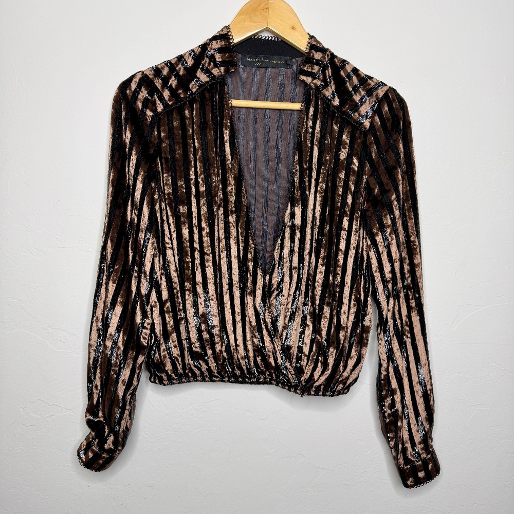 House of Harlow 1960 x Revolve Joli Top Bronze and Black Stripes Retro Inspired